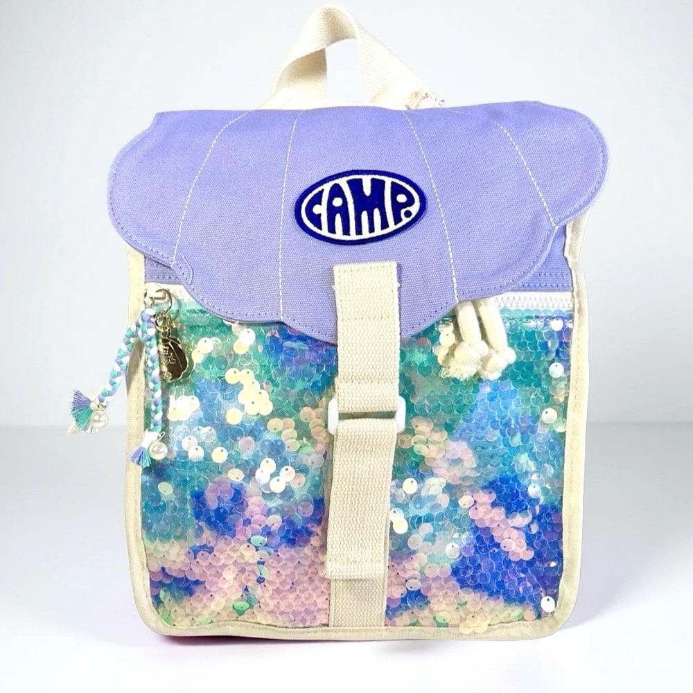 Disney The Little Mermaid x CAMP‎ Canvas Flap Backpack Bag Sequins Charm NWT